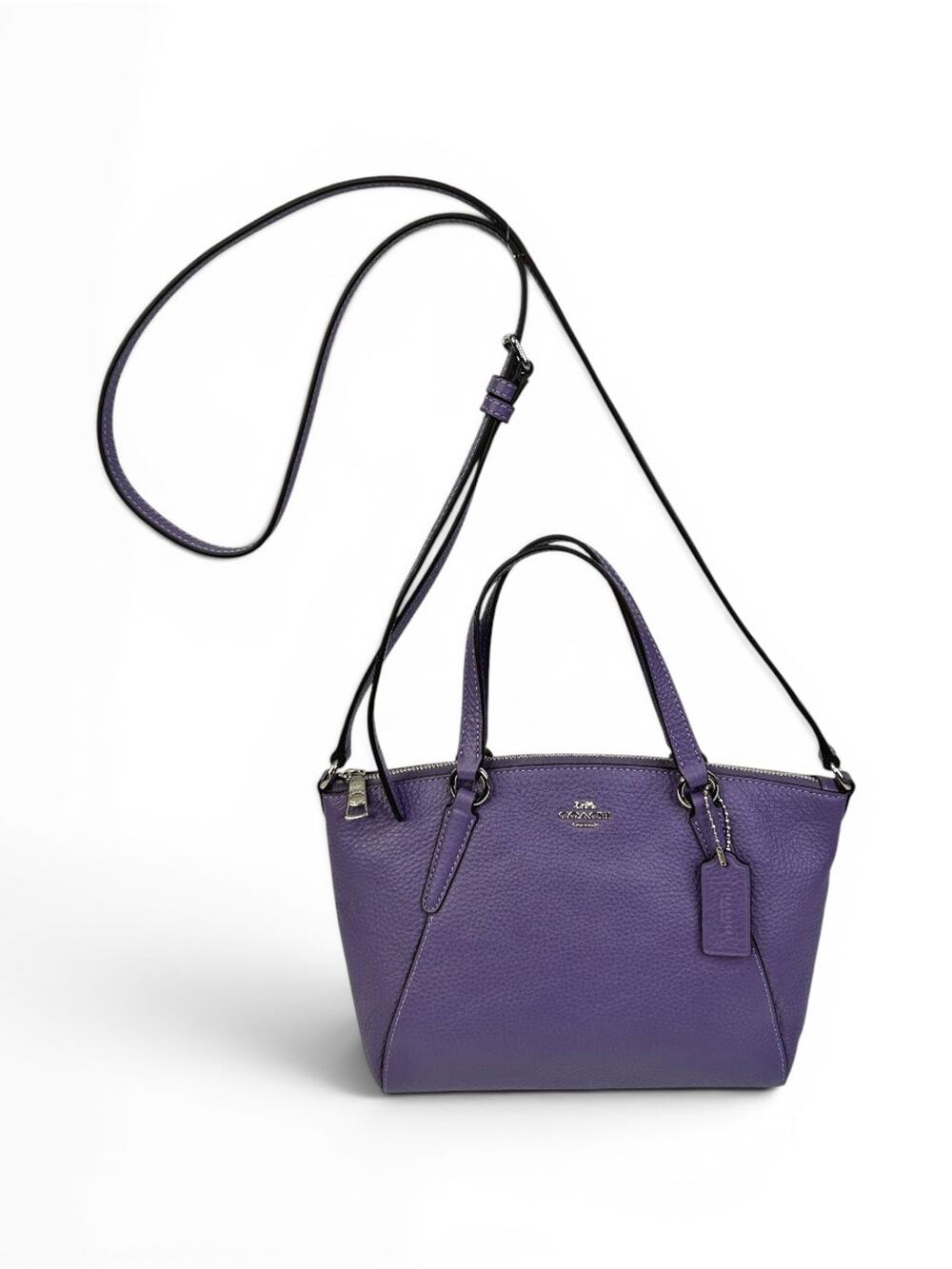 Coach Mini Kelsey Pebbled Leather Satchel Crossbody Bag Purple F28994